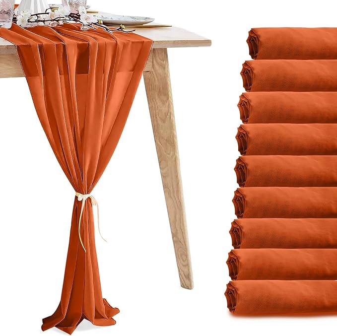 10 Pack 10ft Terracotta Chiffon Table Runners Wedding Table Runner Sheer by VZZNN