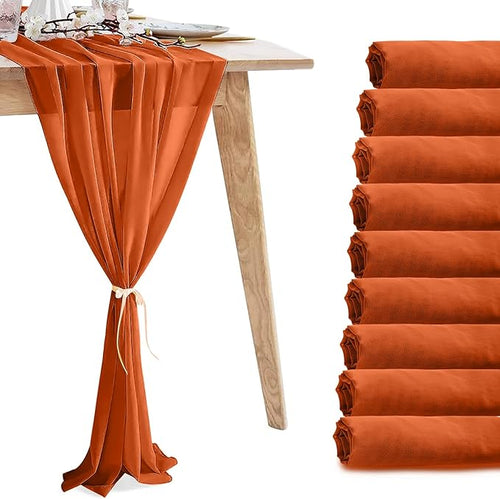 10 Pack 10ft Terracotta Chiffon Table Runners Wedding Table Runner Sheer by VZZNN