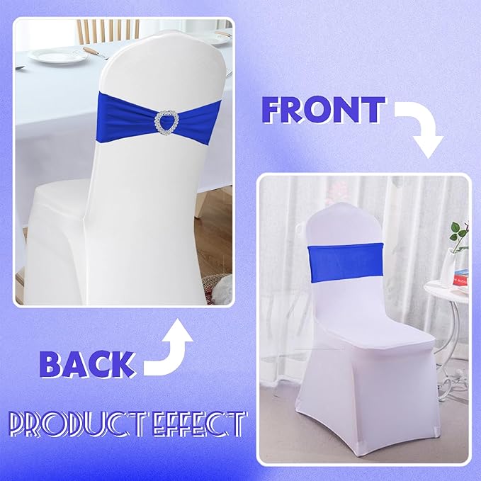 100PCS Spandex Stretch Royal Blue Chair Sashes Bows Universal Elastic Chair - Image 5