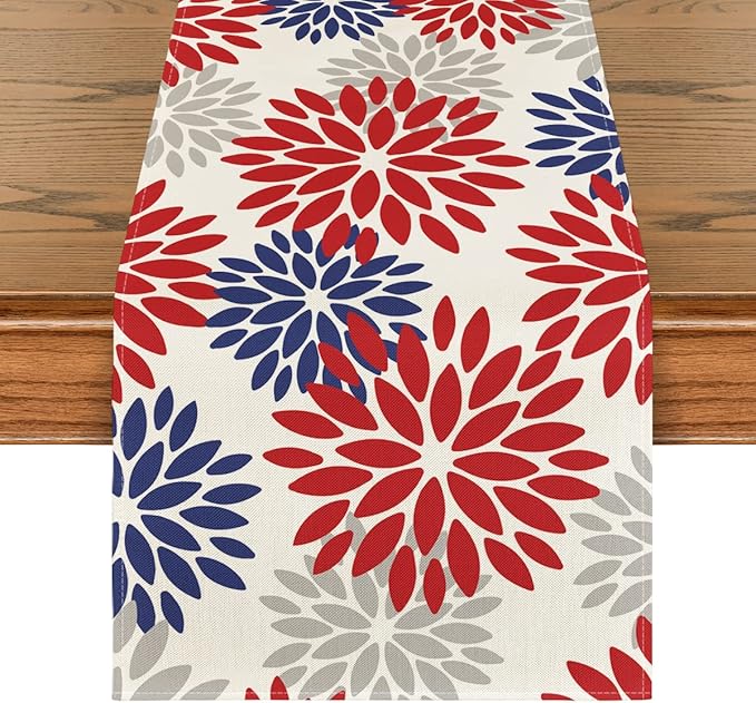 Artoid Mode Red Dahlia Floral Pinnata Memorial Day Table Runner, 4th of July by ArtoidMode