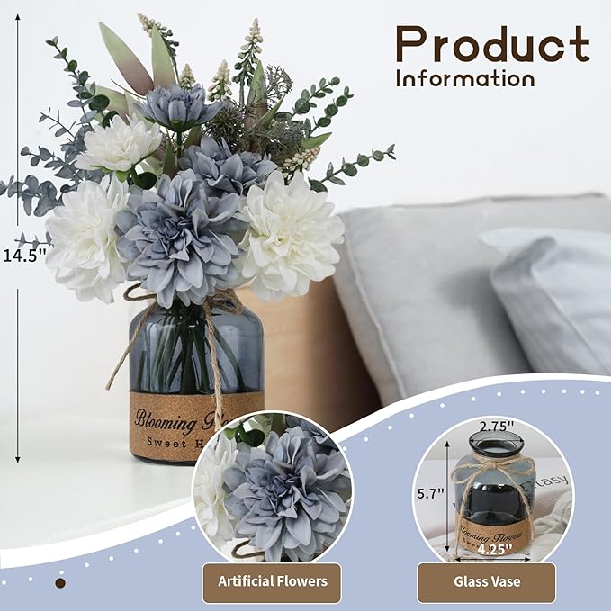 Fake Flowers with Vase, Silk Artificial Flowers in Vase, Fake Plants and Faux - Image 2
