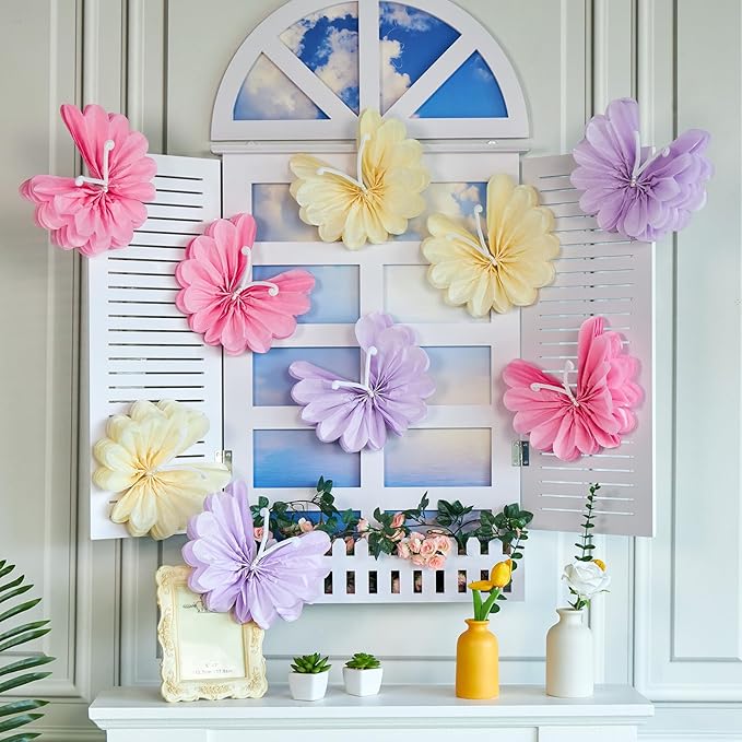 12PCS Butterfly Tissue Paper Pom Poms, 3D Butterfly Birthday Party Decorations - Image 6