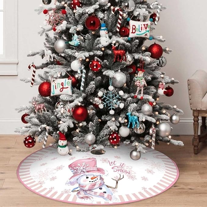 Let It Snow Snowman Christmas Tree Skirt 48 Inches, Winter Xmas Tree Mat - Image 4