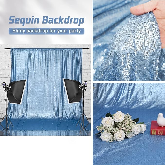 Eternal Beauty Baby Blue Sequin Backdrop, 4x7 Ft Glitter Background Curtains - Image 3