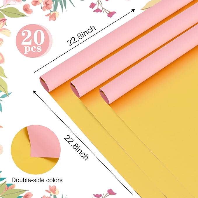 BEISHIDA 20Pcs Pink and Gold Double Sided Floral Wrapping Paper Matte - Image 2