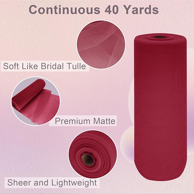 Deep Red Tulle Fabric Roll Spool Bolt Large Tulle Wedding Party Decoration - Image 2