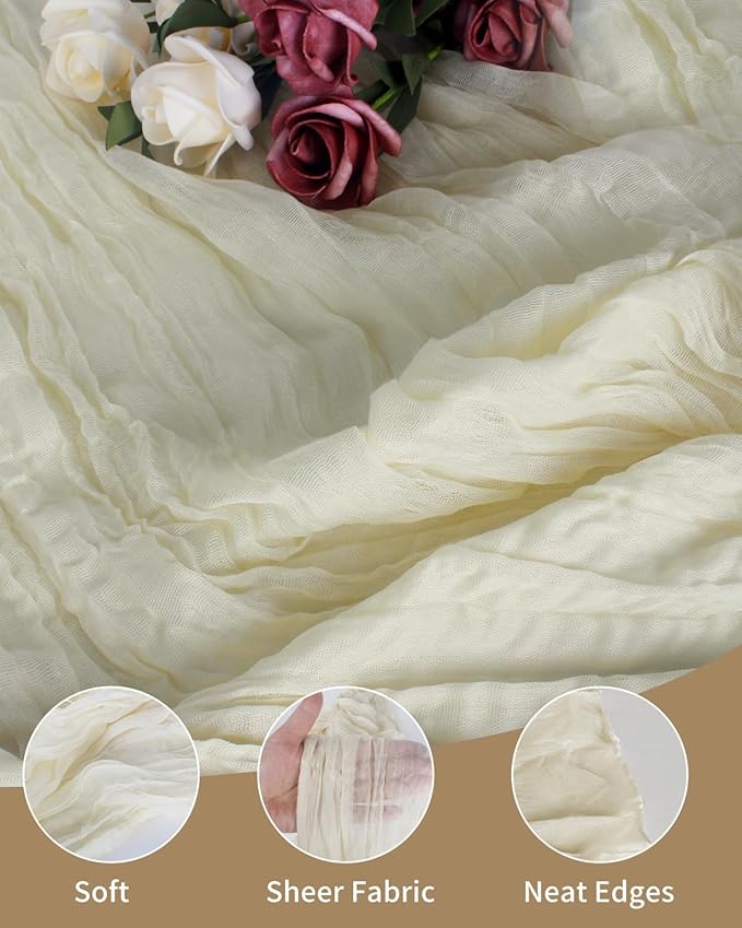 Beige Cheesecloth Table Runner 120 Inch, Summer Boho Gauze 10 FT, Rustic Cheese - Image 2