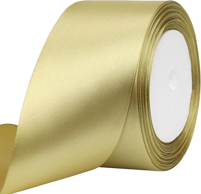 Champagne Gold Solid Satin Ribbon 2 Inch 25 Yards Solid Polyester Fabric Ribbon by Riunbb