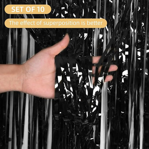 10 Pack Black Backdrop Curtain 3.2ft x 8.2ft Metallic Tinsel Foil Fringe - Image 2