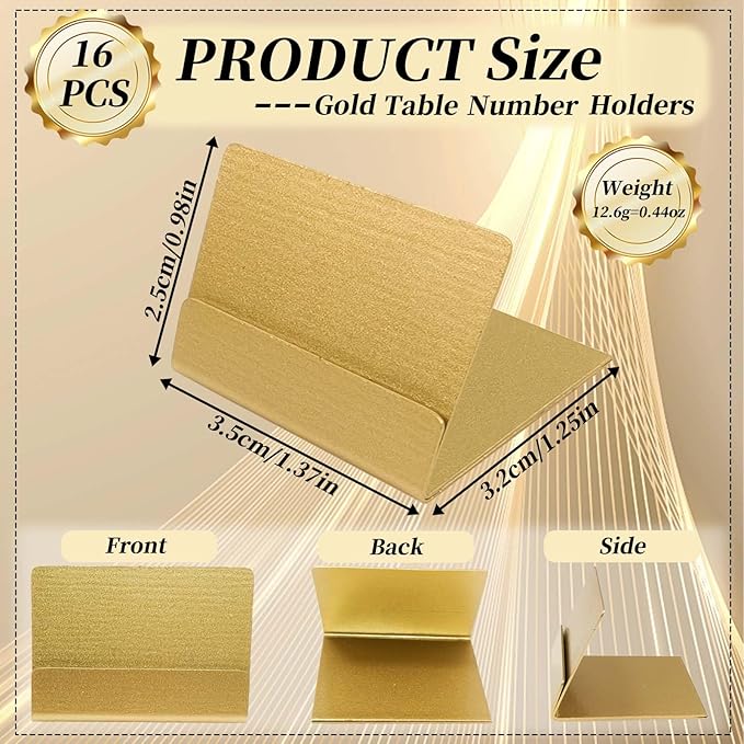 Tinsow 16 Elegant Gold Table Number Holders, Perfect Metal Place Card Stands - Image 2