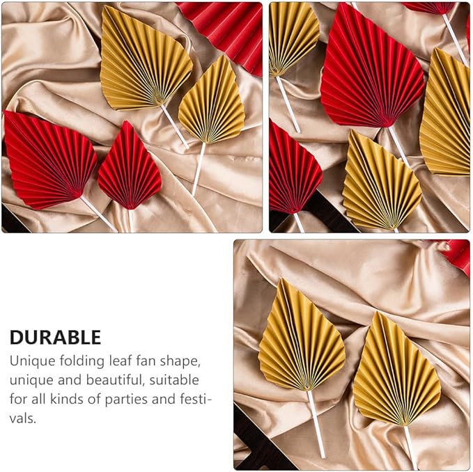 16pcs Golden Tree Leaf Folding Fan Cake Toppers - Image 8