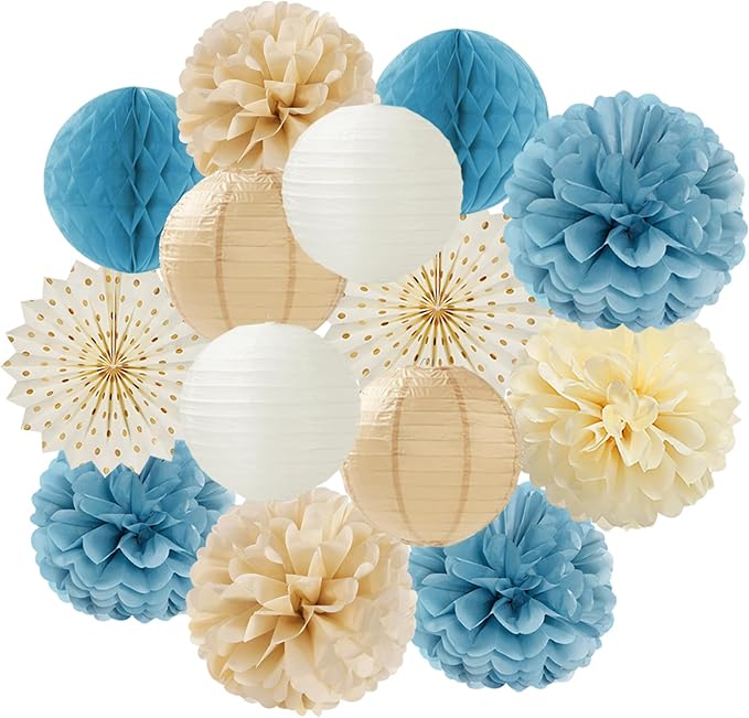 Light-Dusty Blue Beige-Champagne Boho Party-Decorations by OURUOLA