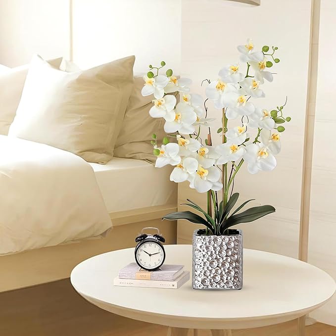 Orchid Artificial Flowers with Sliver Vase Large Silk Faux Phalaenopsis Flowers - Image 4