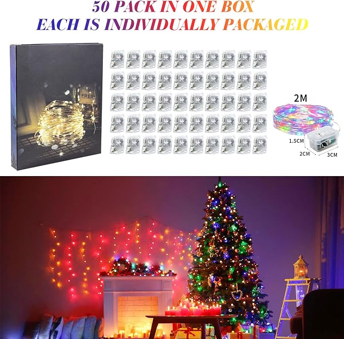 ZGWJ 50 Pack Fairy Lights Battery Operated, 7ft 20 Mini LED Fairy String Lights - Image 6