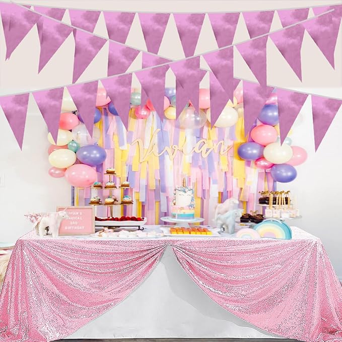 40M/130FT Pink Triangle Pennant Banner Flag Metallic Fabric Bunting Garland - Image 5