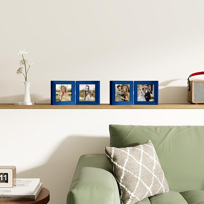 decorUhome Double 4x4 Picture Frame Vertical, Engineered Wood Bifold Photo Frame - Image 2