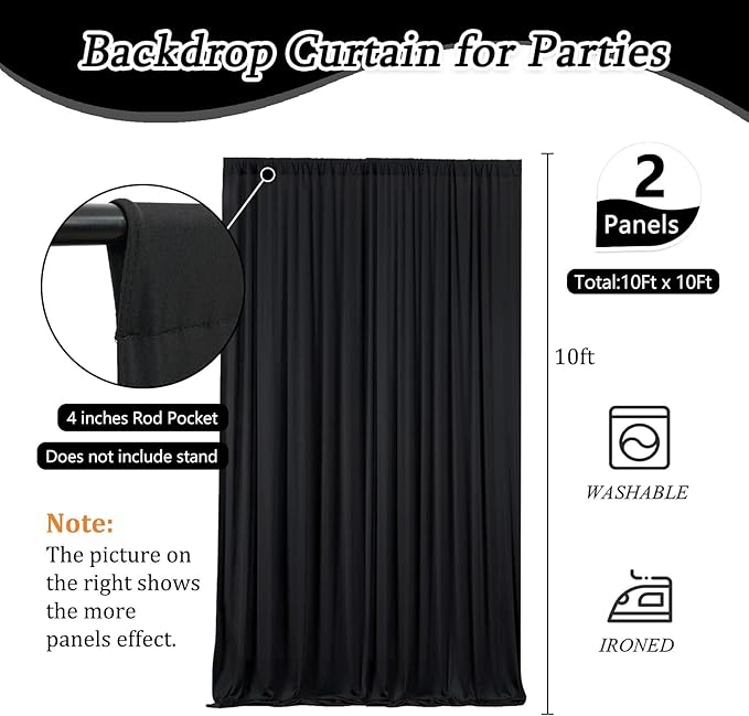10 x 10 Feet Black Backdrop Curtain - Image 3
