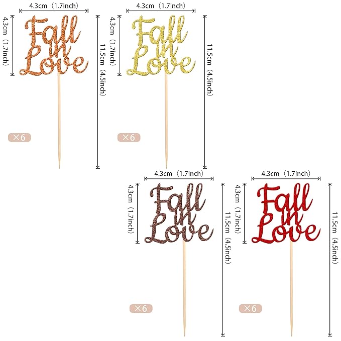 24 PCS Fall in Love Cupcake Toppers Glitter Fall Theme Bridal Shower Cupcake - Image 2