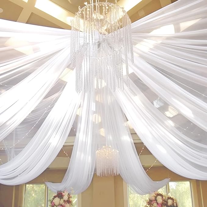6 Panels White Ceiling Drapes for Wedding 5ftx20ft Sheer Drapery Chiffon Fabric by REWOMC