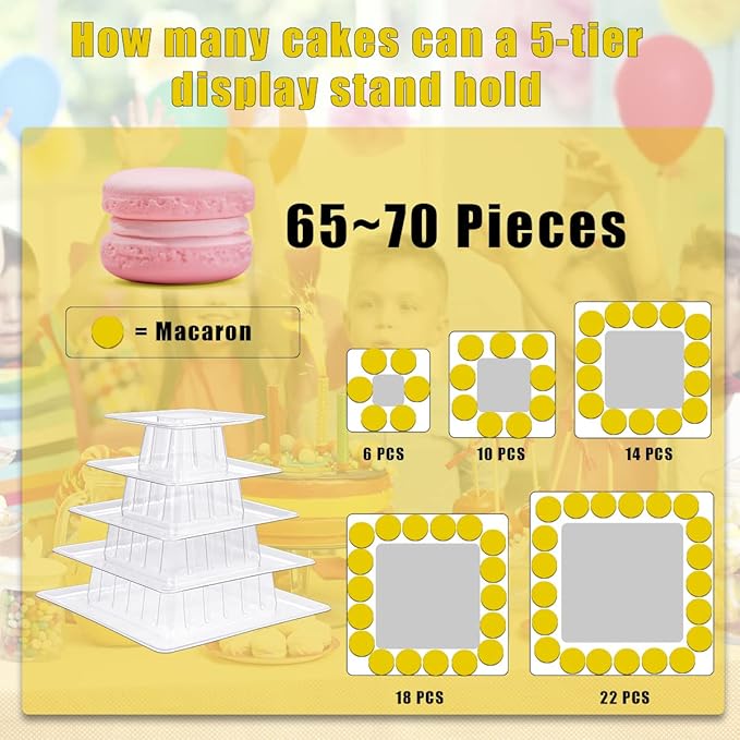5 Tiers Square Macaron Tower Stand Cake Display Rack Cupcake Stand Desserts - Image 3