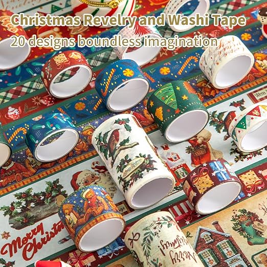 20 Rolls Christmas Theme Washi Tape Set, Writable Decorative Tapes - Image 3