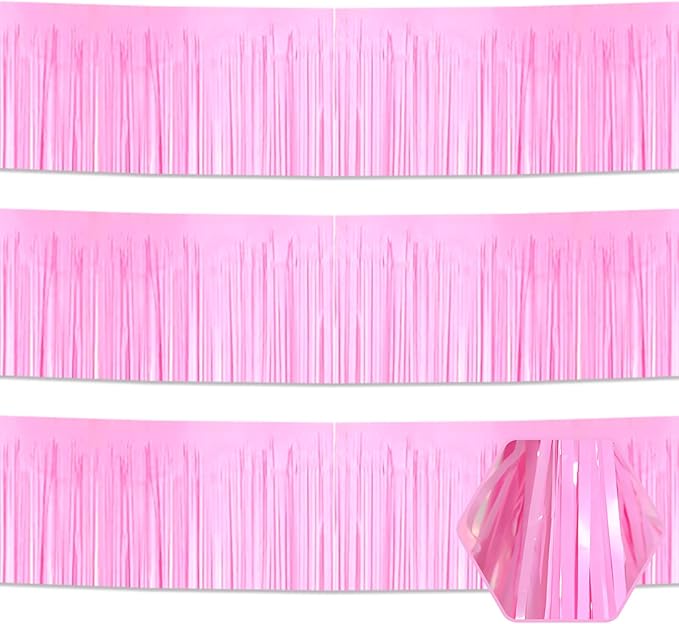 3 Pack 10 Long Macaron Pink Metallic Foil Fringe Garland Wall Hanging Tassle by Ferwzsr