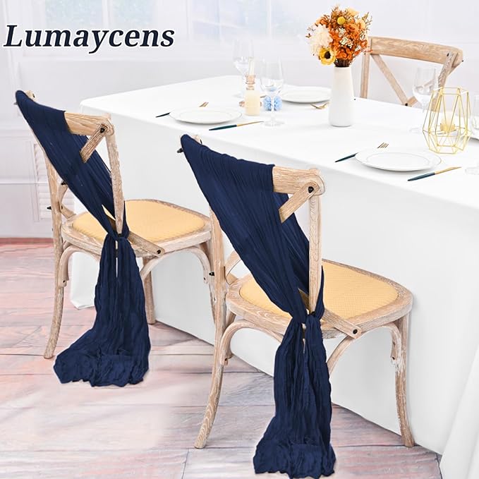 50 PCS Cheesecloth Chair Sashes Bows Wedding Aisle Decorations Chair Ribbon - Image 5