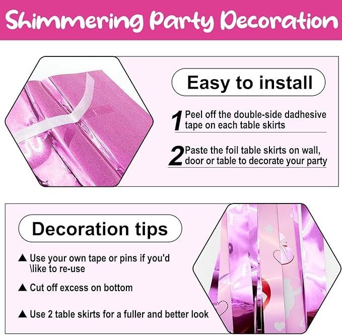 6 Pack 29 x108 Inch Love Pink Wave Foil Fringe Table Skirts Metallic Banner - Image 3