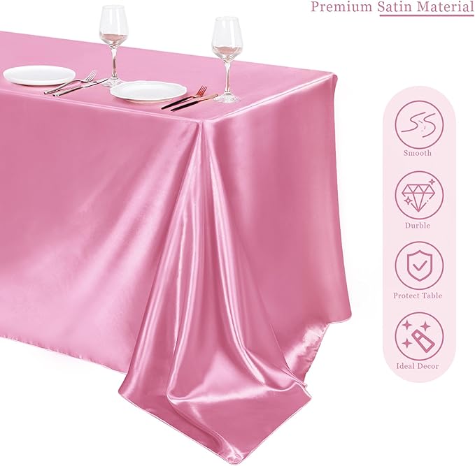 TURSTIN 8 Packs Pink Satin Tablecloth 102 x 58 Inch Overlay Satin Table Cover - Image 4