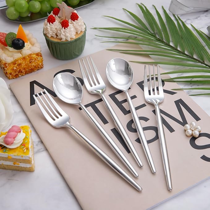 SUT 200Pcs Plastic Silverware, Plastic Spoons and Forks, Disposable Silverware - Image 6