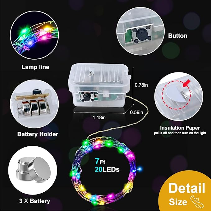 pozzolanas 100 Pack Multicolor Battery Operated String Lights - 7ft Waterproof - Image 3