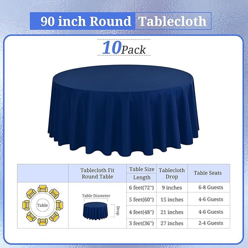 10 Pack Navy Blue 90 Inch Round Polyester Tablecloths - Image 2