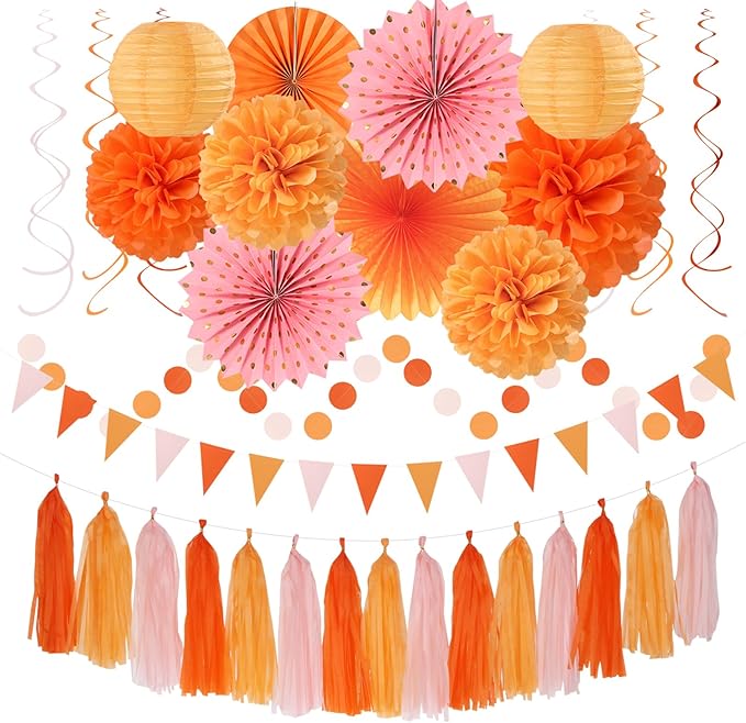 Fall-Boho Pink-Orange Thanksgiving Party-Decorations by Hugtmr