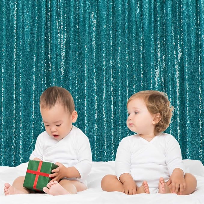 Eternal Beauty Teal Sequin Backdrop, 6x6 Ft Glitter Background Curtains - Image 6