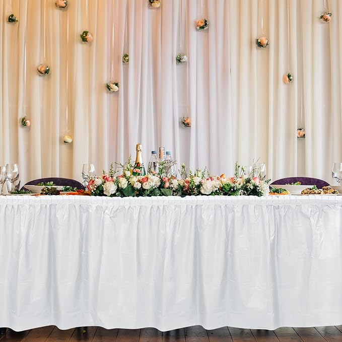 TURSTIN 4 Pieces White Plastic Table Skirts 14 Feet x 29 Inch - Image 6