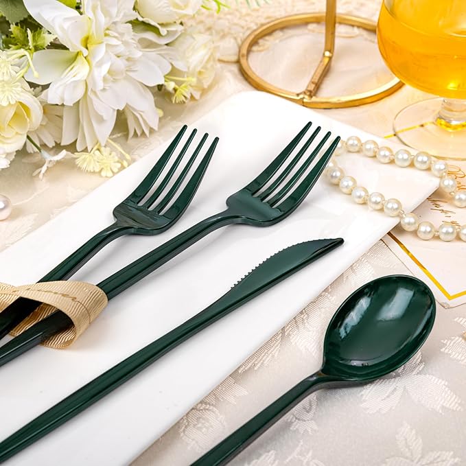 PULOTE 150PCS Green Plastic Silverware - Image 3