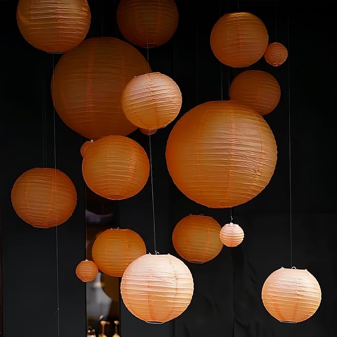 Orange Paper Lanterns Decorative 10pcs Party Hanging Decorations - Image 3