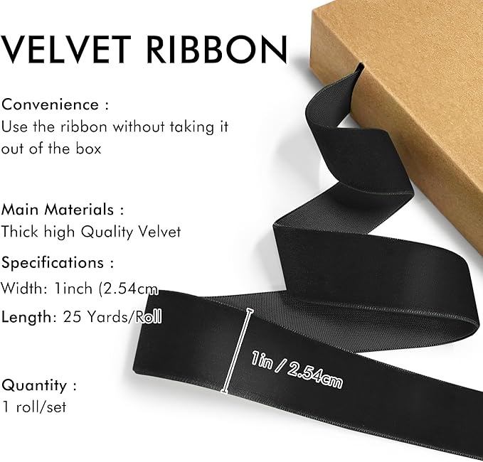 Black Velvet Ribbon 1'' 25 Yards - Image 2