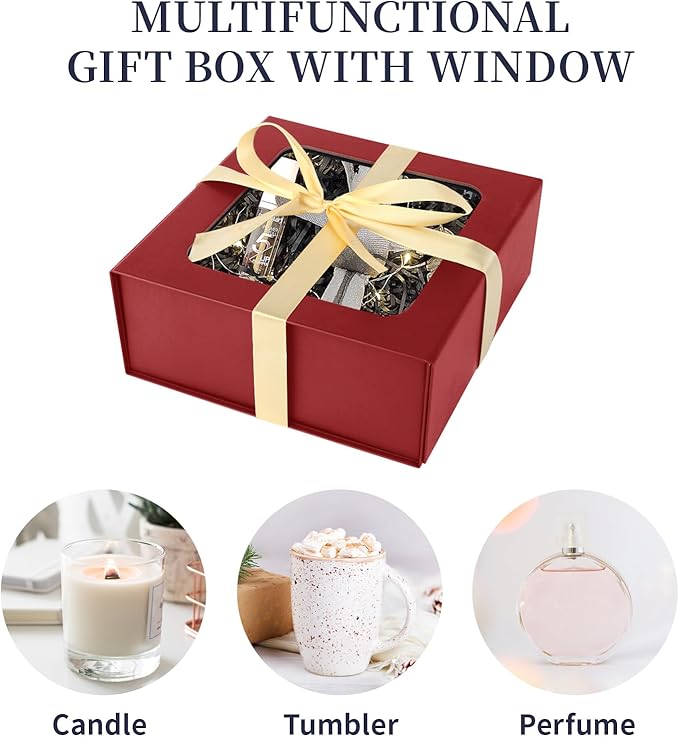 TIACABO Red Gift Box with Window, 7.5"x7.5"x3.1" Bridesmaid Boxe - Image 3