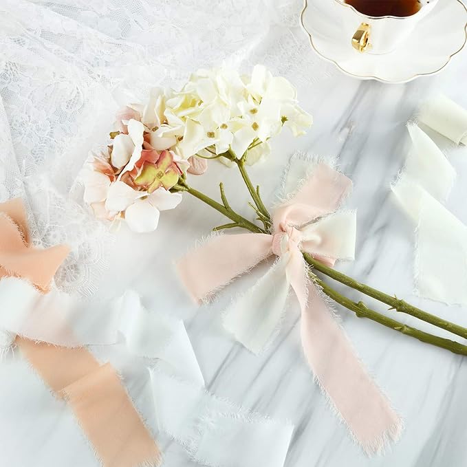 6 Rolls Handmade Fringe Chiffon Silk Ribbon 1.5" x 3 Yd Colorful Ribbon - Image 5