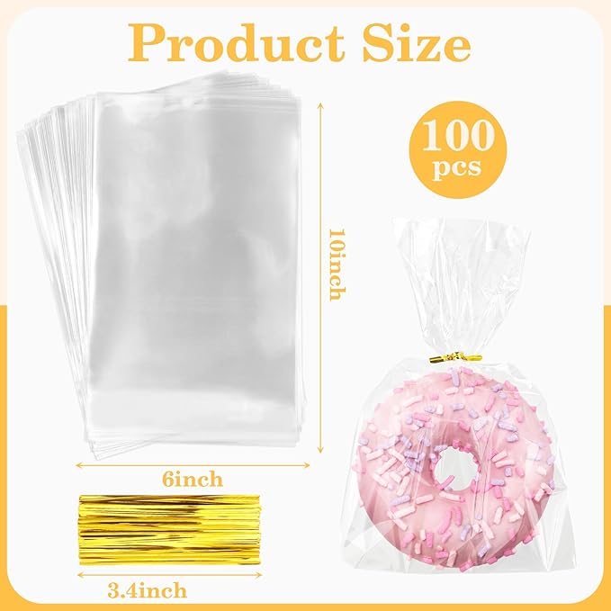 100 PCS Cellophane Treat Bags, Cidenbio 6x10 In Clear Cellophane Gift Bags - Image 3