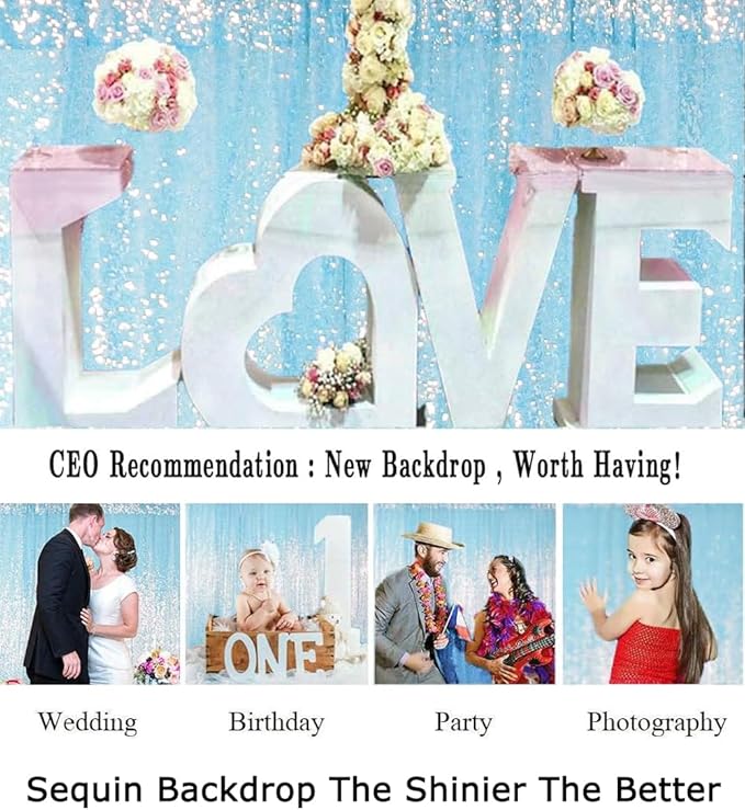 ShiDianYi Sequin Backdrop Baby Blue Sequin Photo Backdrop 4FT X 6FT Wedding - Image 6