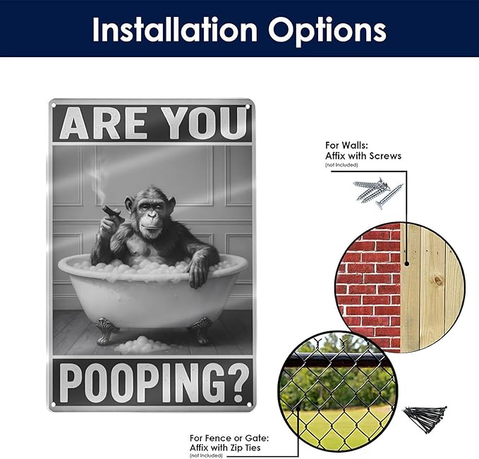Bathroom Decor Wall Art – Funny Chimpanzee in Bathtub Tin Sign, 8x12 Inch Black - Image 8