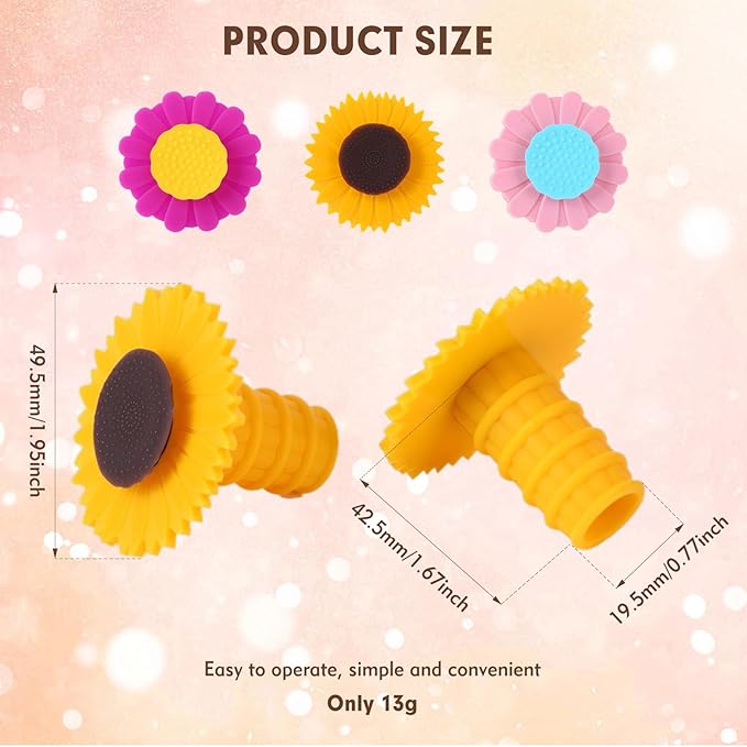 3 Pcs Wine Bottle Stopper, Silicone Sunflower Cute Wine Bottle Stopper - Image 2