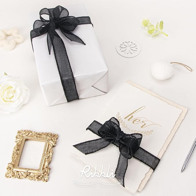Ribbli Black Burlap Wired Ribbon, 1” Inch x Continuous 20 Yard, Big Bows - Image 2
