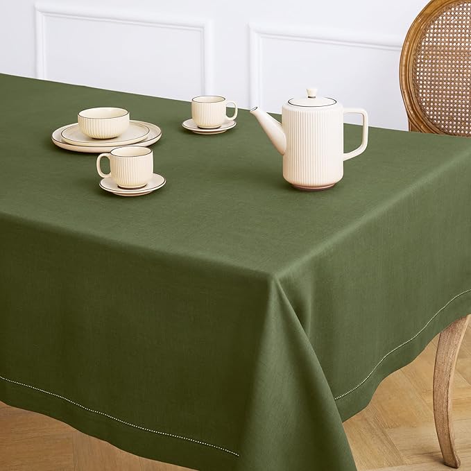Solino Home Olive Linen Tablecloth 60 x 120 Inch - Image 4