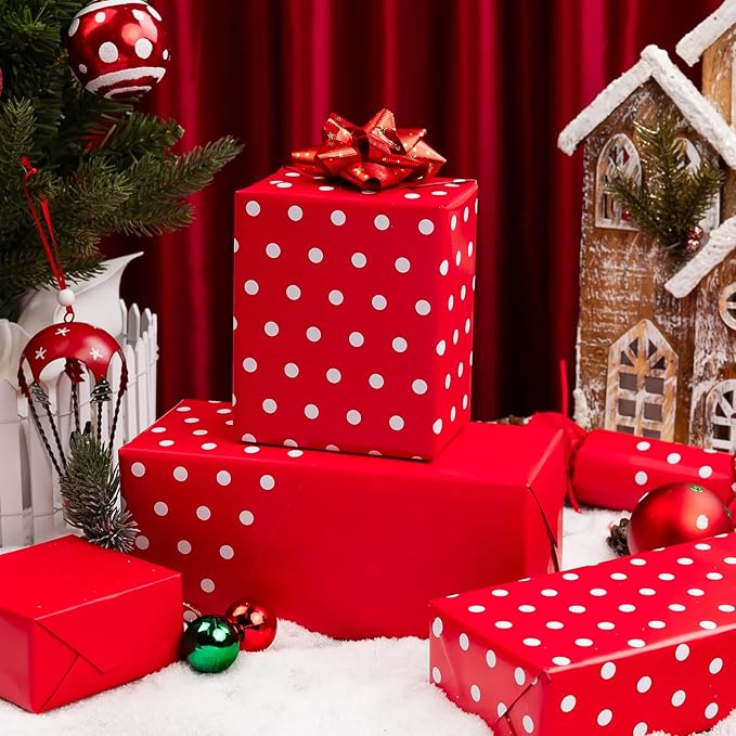 Flyhill Red Wrapping Paper, Reversible Gift Wrap Paper - Image 4