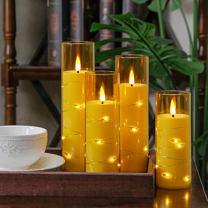 Gold Flameless Candles with Remote and String Light, 2.2"x 5" - Image 4