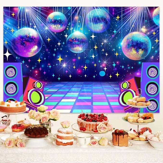 Disco Backdrop 7 x 5 ft Retro Glow Party 70s 80s 90s Theme Stage Dance - Image 5