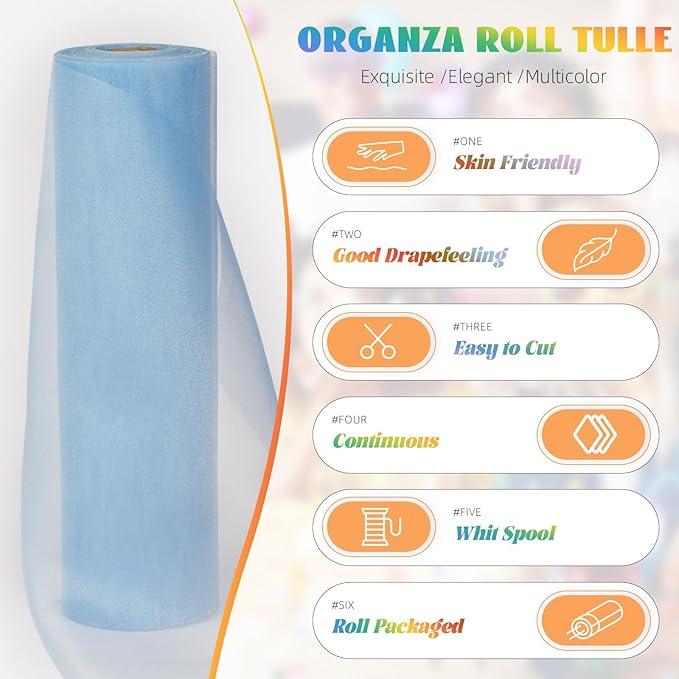 Crystal Organza Fabric Tulle 11 Inch by 50 Yards Sheer Tulle Rolls - Image 3